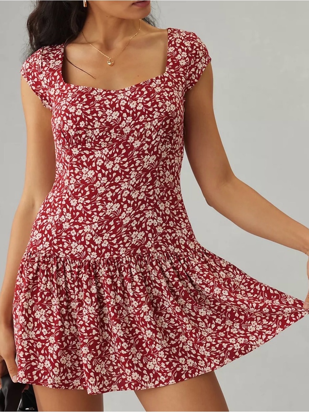 Reformation Olencia Burgundy & White Floral Mini Dress